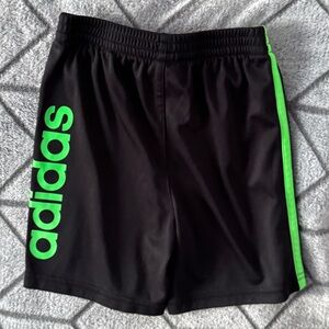 Adidas Boys Black Athletic Shorts with Neon Green Logo Size 5